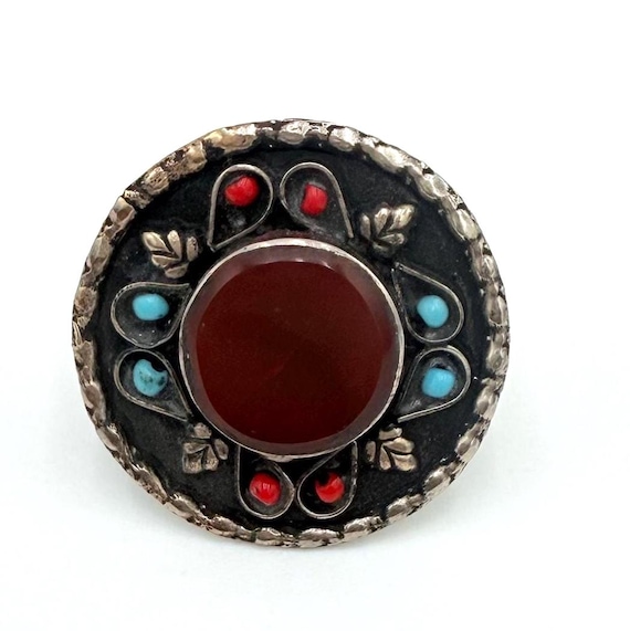 Oversized Vintage Afghan Tribal Rings - Ethnic Kuchi Silver Jewelry for Women - Boho Statement Pieces