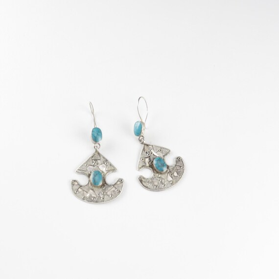 Vintage Afghan Stone Earrings - Boho Ethnic State… - image 3