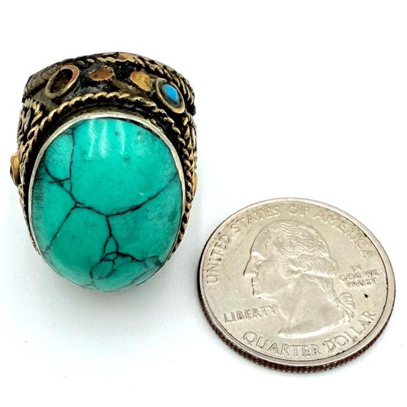 Oversized Vintage Afghan Tribal Rings - Ethnic Kuchi Silver Jewelry for Women - Boho Statement Pieces View 3