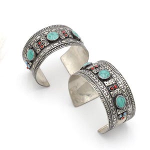 Bohemian Afghan Kuchi Adjustable Cuff Bracelet Set - Statement Aqeeq Tribal Jewelry