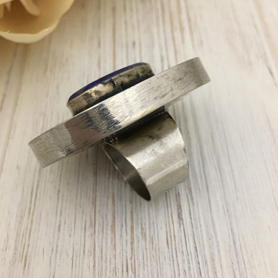 Vintage Afghan Lapis Lazuli Statement Ring - Adju… - image 4