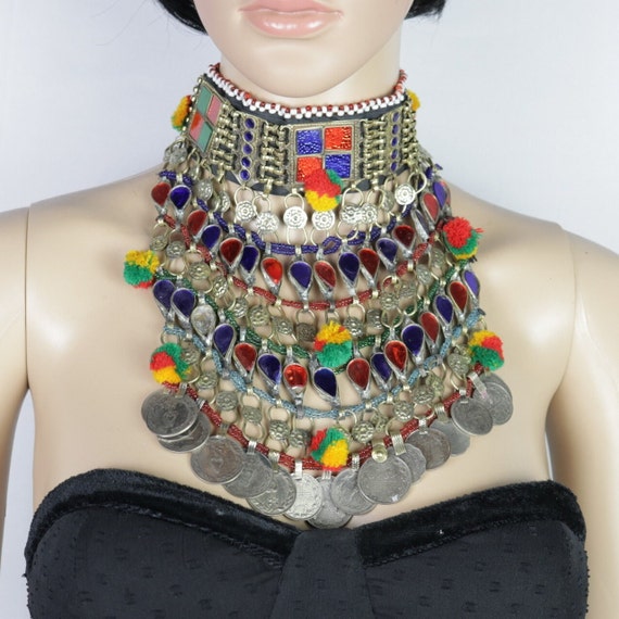 ハンドメイドのアフガン民族ネックレス - ベリーダンスのための