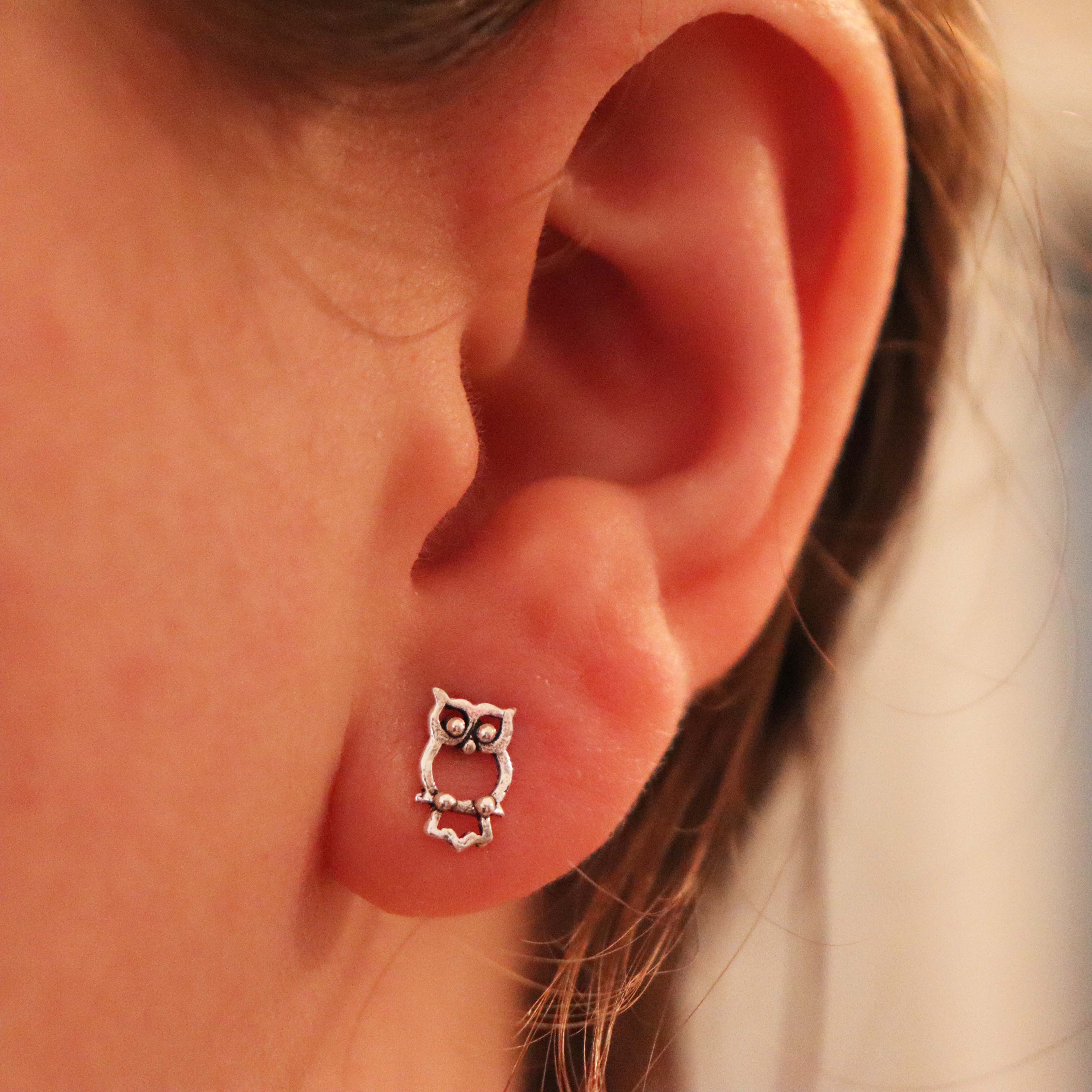 Sterling Silver Owl Earrings