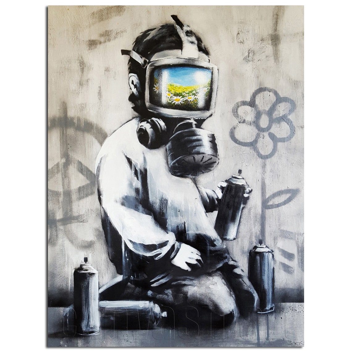Gas Mask Boy Banksy Graffiti Underground Spray Painting Etsy