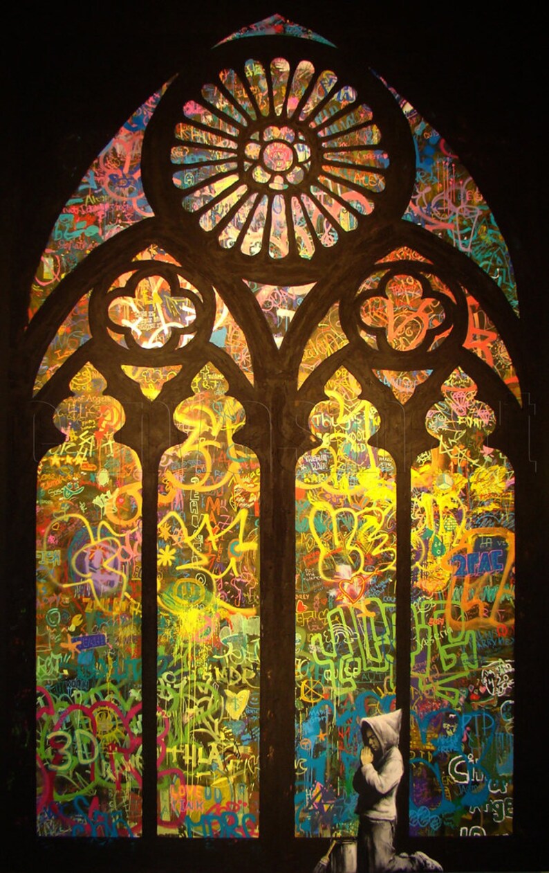 stained glass banksy graffiti spray painting stenciling etsy