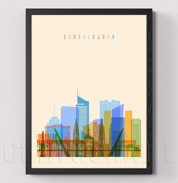 Guadalajara Jalisco Mexico City Skyline Silhouette Urban Etsy