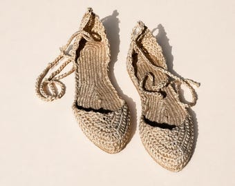 Espadrillas all'uncinetto fatte a mano, ballerine con suola in juta naturale, scarpe estive traspiranti, scarpe boho in cotone