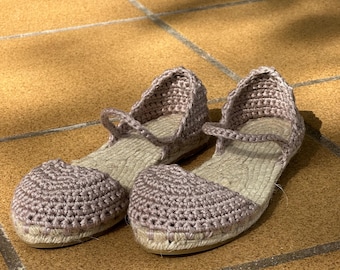 Gehaakte espadrilles Handgemaakte ballerina's Natuurlijke jutezool Ademende zomerflats Katoenen boho-schoen