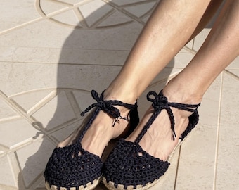 Crochet Espadrilles Handmade Ballet Flats Natural Jute Sole Shoes Breathable Summer Flats Boho Cotton Shoe