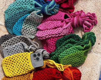 Crochet phone bag, Small crossbody phone purse, handmade mobile pouch, Mini crochet bag, Gift for her, Boho phone holder