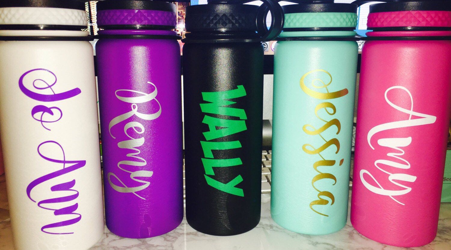 Custom Name Vinyl Decal Sticker Flask Water Bottle Laptop - Etsy