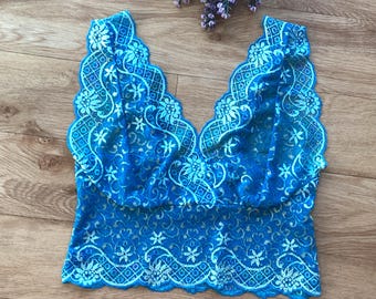 Bralette largo en tonos joya de la India. Lencería estilo vintage, hecha a mano.