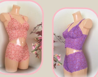Soft and bright  lingerie set ,  bralette and knickers in handdyed  lace, choice of orange or purple  by fidditch