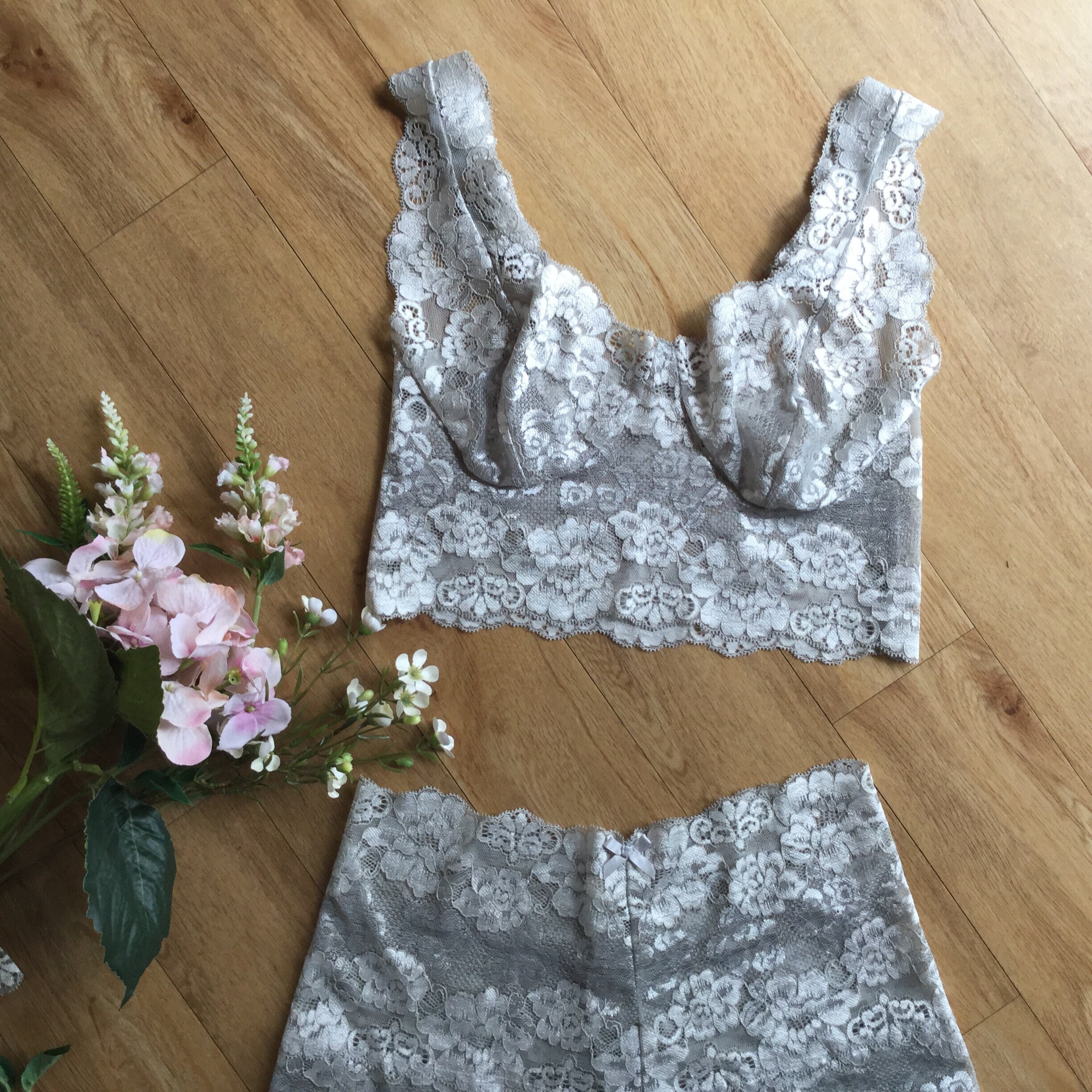 Soft Metal balconette Lace Silver Bralette Pretty Comfortable Bra Top by Fidditch Designs Etsy UK