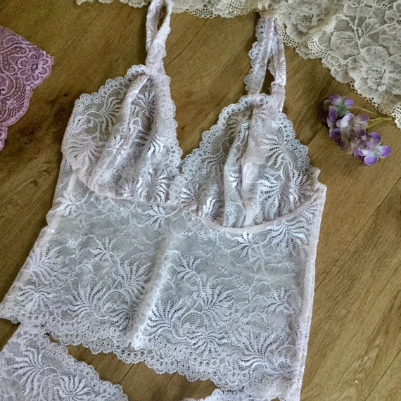 Blush Pink Bralette and French Knickers Set ,pastel Lace Lingerie