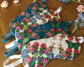 Máscara para dormir con estampado de mariposas y pájaros, antifaz para dormir con acolchado suave de algodón.