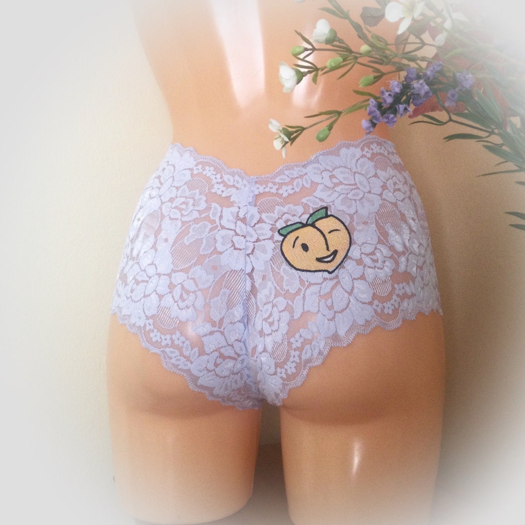 Peach Panties. Lavender Brazilian Boyshorts With a Cheeky Embroidered