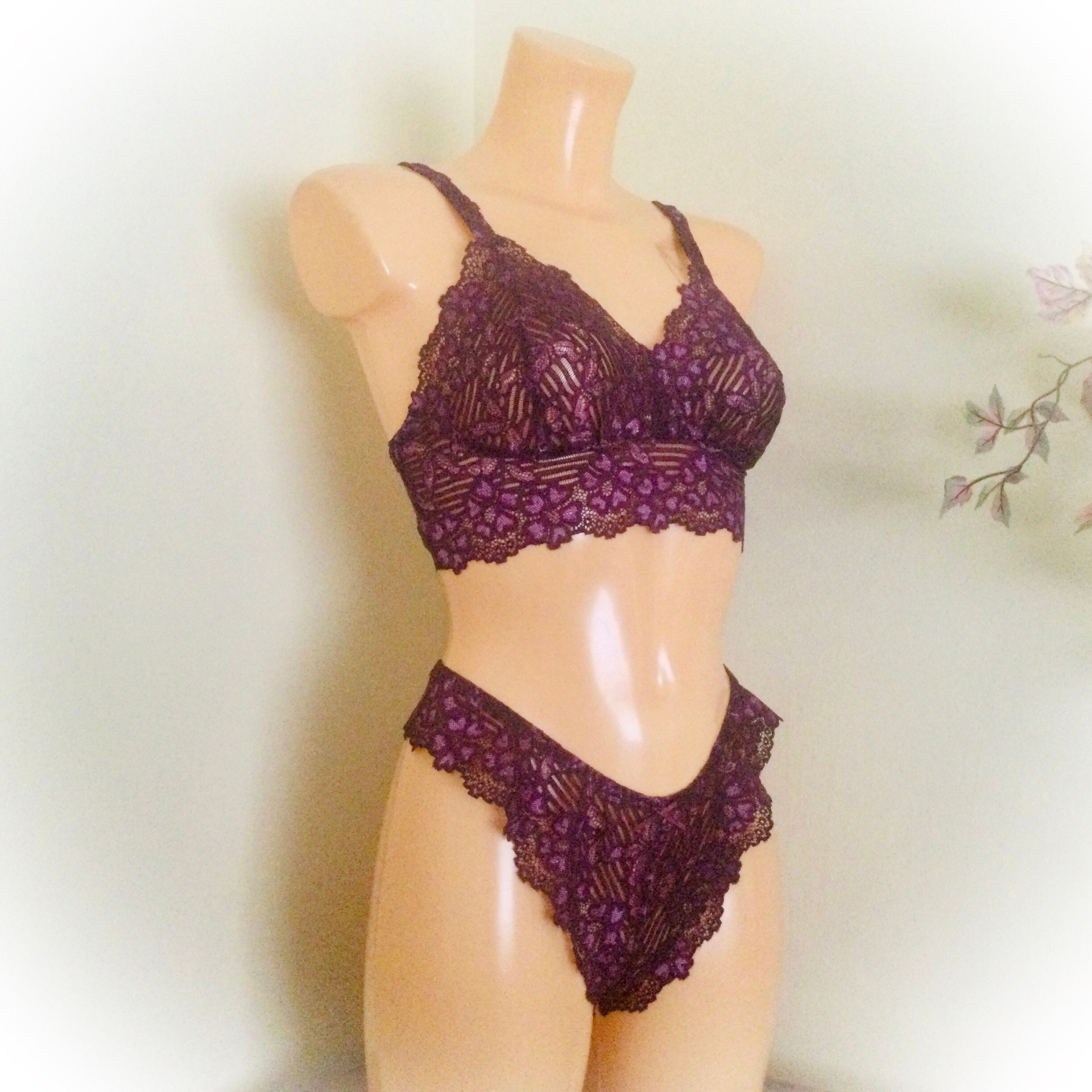 Sexy Purple Velvet Plus Size 8-22 Lingerie Bra Bralette Underwear Set Comfy