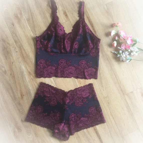 AAA Cup Bralette Vest, Soft Bra and Briefs, Burgundy and Black Short  Camisole 