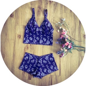 Blue and silver lingerie , strapped bralette and brazilian pants ,navy underwear set