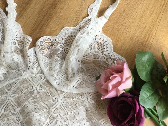 Floral sheer bralette in pretty white lace by Fidditch designs | Etsy