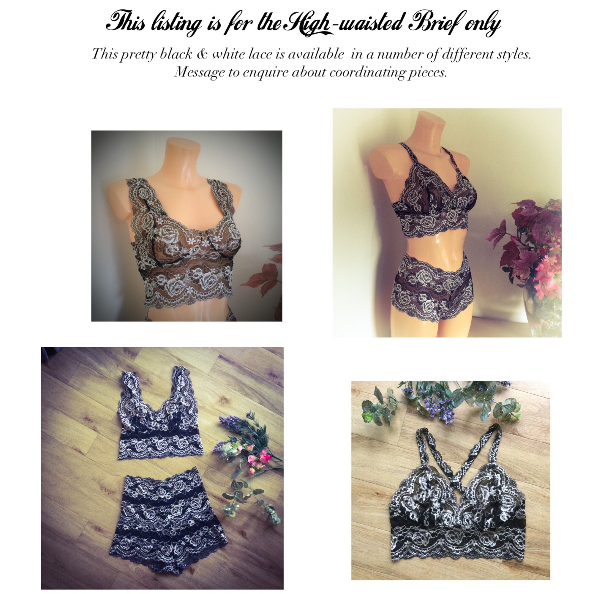 Black With Cream Roses Retro Style Panties Full Lace - Etsy