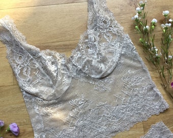 Balconette camisole lingerie set. Bralette and panties, balconette style lingerie in  soft beige lace , custom lingerie by Fidditch designs