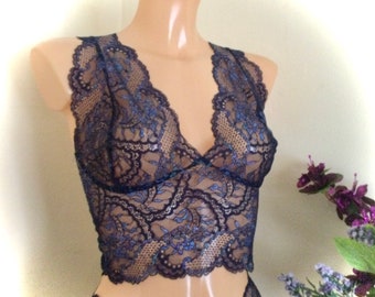 Bralette in sapphire sparkles.  Sultry , sparkly underwear .