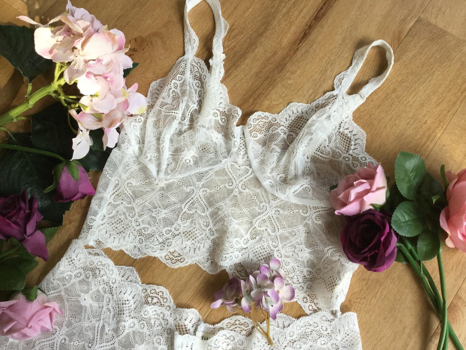 Floral sheer bralette in pretty white lace by Fidditch designs | Etsy