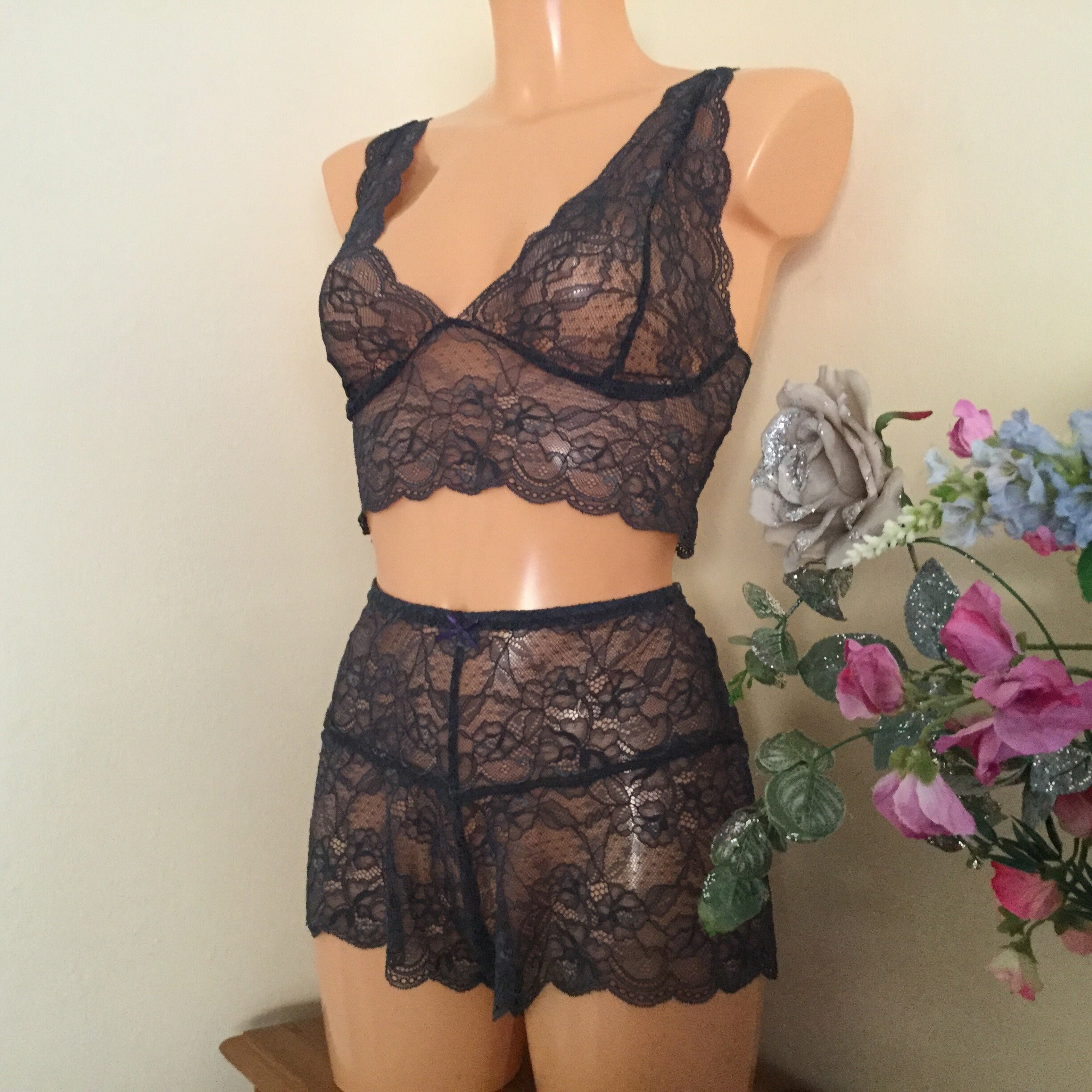 Tap Pants in Charcoal Grey Lace. Loose 