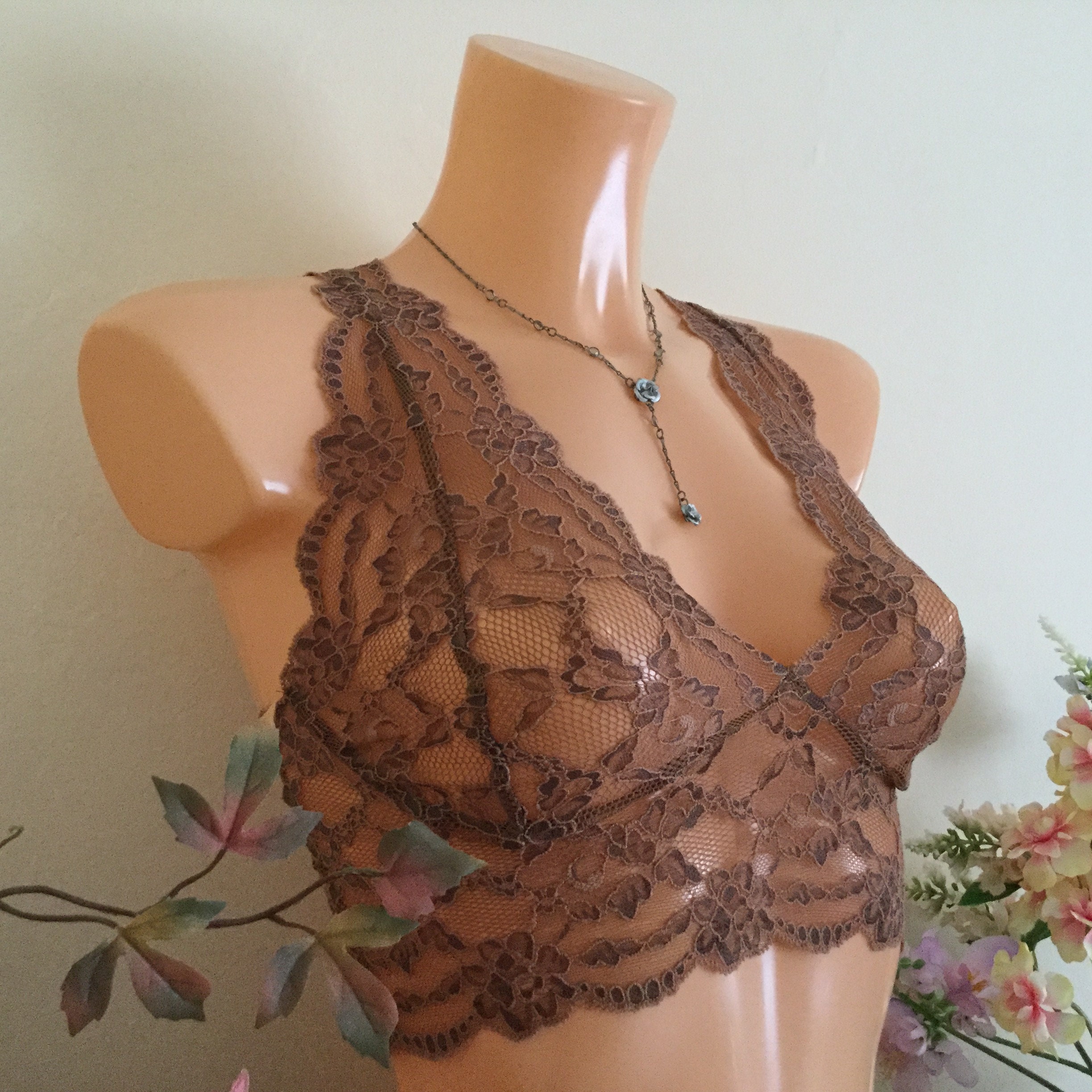 Brown Lace Lingerie Set by Fidditch Designs 