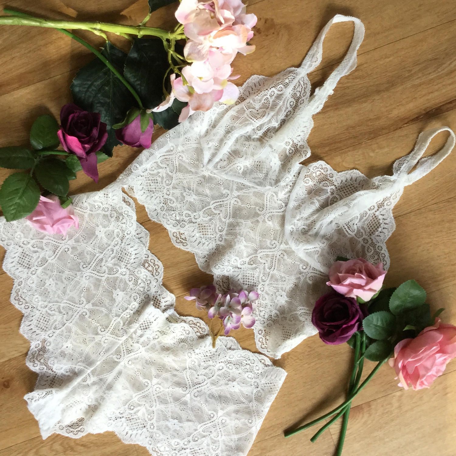 Floral sheer bralette in pretty white lace by Fidditch designs | Etsy