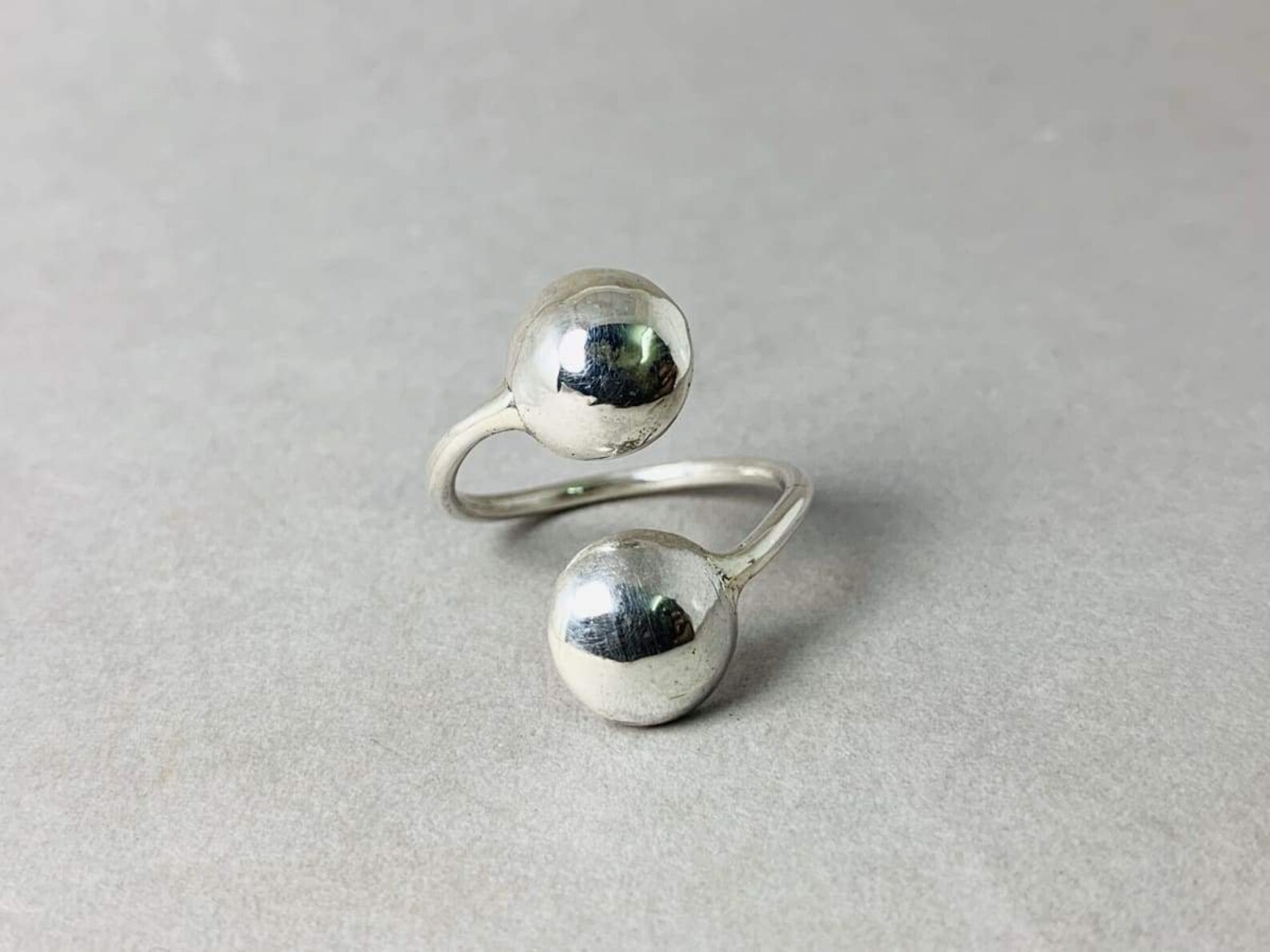 Double Ball Ring Two Balls Ring Ball Ring Adjustable Ring Etsy