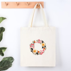 Canvas Tote Bag DIY Stickerei Kit Anfänger pflanzen blumen Handstickerei Kit, Kits DIY Stickerei Set,Top Griff Taschen.Geschenk für Freund