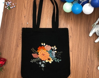 minimalist Canvas Tote Bag,Embroidery Kit Beginner modern flowers Hand Embroidery Kit,Embroidery Bag DIY, Welcome Tote.DIY embroidery set