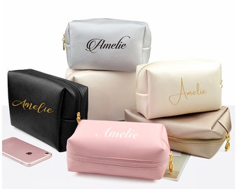 Borsa cosmetica personalizzata, borsa per il trucco in pelle personalizzata, regalo per damigella d'onore, organizzatore, borsa per feste da damigella d'onore, regalo per lei, regalo damigella d'onore