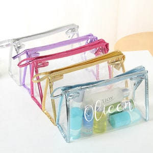 Junggesellinnenabschied, Brautjungfer Geschenk, Strandhochzeits-Geschenk. Klare Reisetasche, Sommerferien, personalisierte Make-up-Tasche, Hang over Kit Bag