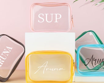 Bachelorette Party, Bridesmaid Gift, Beach Wedding Favor. Clear Travel Bag, Summer Vacation, Personalized Makeup Bag, Hang over kit Bag