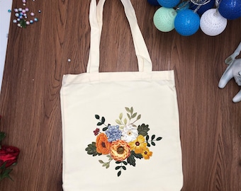 Canvas Tote Bag for woman/sister,Embroidery Kit Beginner modern flowers Hand Embroidery Kit, Embroidery Bag DIY, Welcome Tote.embroidery bag
