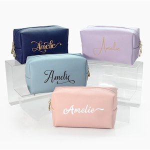 Borsa cosmetica personalizzata, borsa per il trucco in pelle personalizzata, regalo per damigella d'onore, organizzatore, borsa per feste da damigella d'onore, regalo per lei, regalo damigella d'onore immagine 4