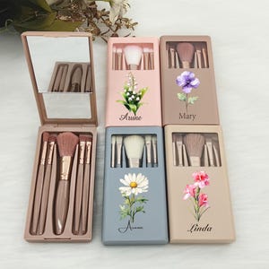 Personalized Bridesmaid Gift,Makeup Brush Set, Makeup Brush Box with Mirror, Cosmetic Brush Organizer, Wedding Gift,Travel Gift for Her/Mom