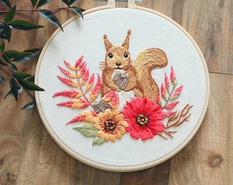 Embroidery Kit beginner Modern squirrel Embroidery gift Full Kit with Needlepoint,diy Embroidery Kit for DIY Craft Kit,Diy bridesmaid gift