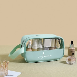 Personalisierte Schminktasche, Junggesellinnenabschied, Brautjungfer Geschenk,Hochzeit am Strand. Klare Reisetasche, Geschenke für den besten Freund, Monogramm Make-up Tasche