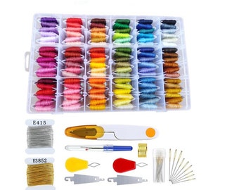 Embroidery Thread String Kit,36 /50 /60/108 Skeins 8M ea. Floss Bobbins with organizer storage box,Embroidery Floss for Cross Stitch