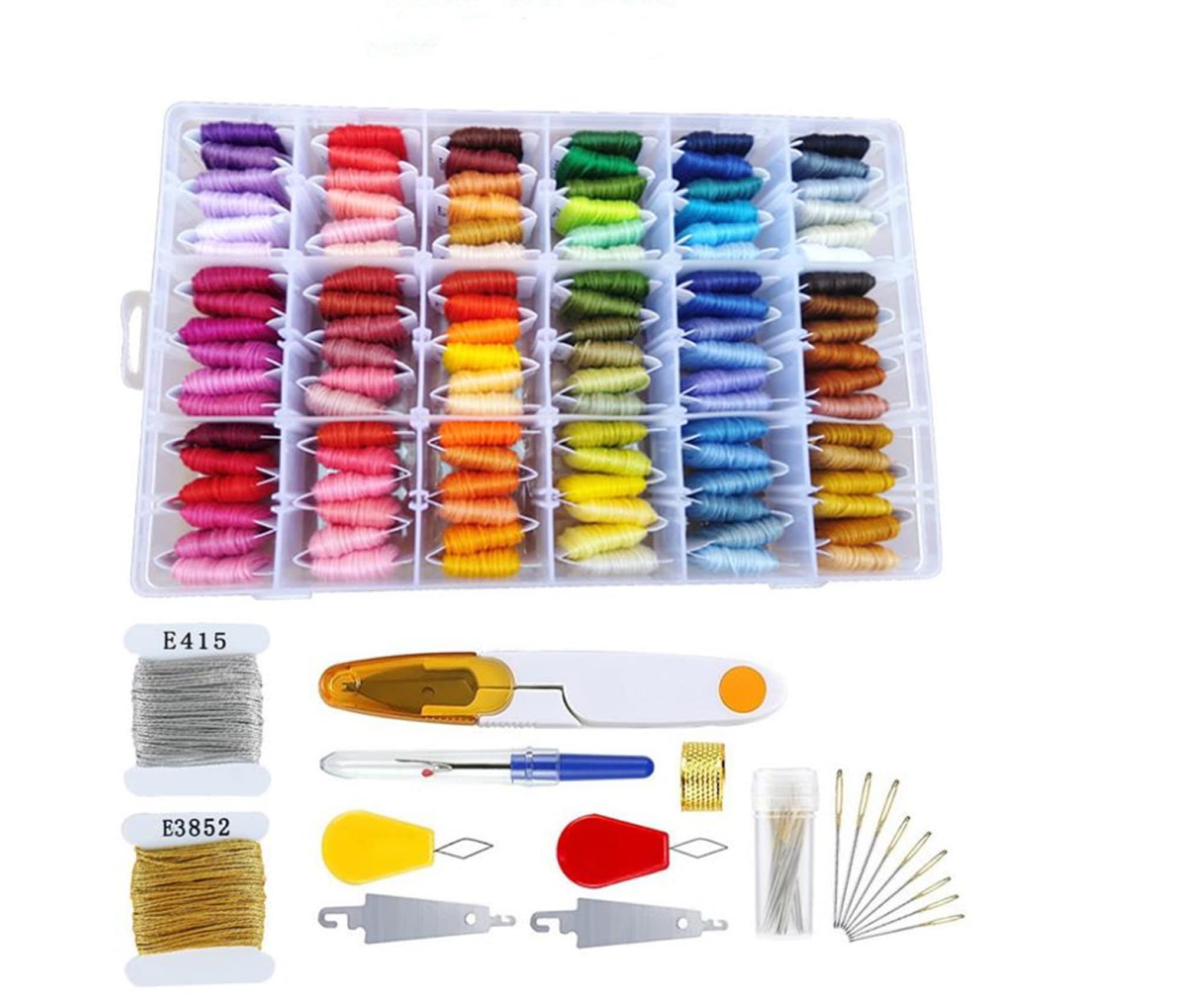 Embroidery Thread String Kit,36 /50 /60/108 Skeins 8M ea. Floss Bobbins with organizer storage box,Embroidery Floss for Cross Stitch