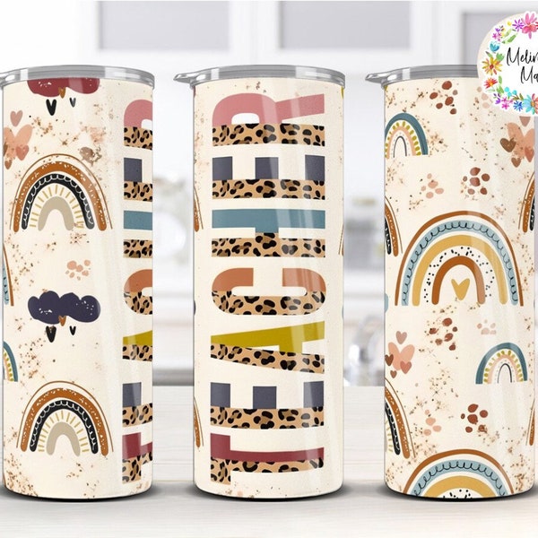 Teacher Boho Rainbow Tumbler - Two Lids Coffee & Sport - Water Bottle - Teacher Appreciation Day - Regalo Dia del Maestro/Maestra