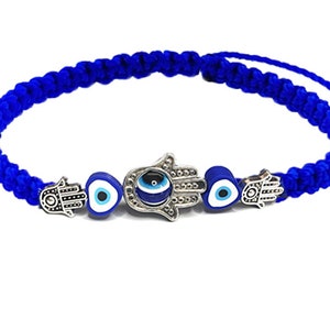Handcrafted Blue Knot-Tied Bracelet with Hamsa Hand and Evil Eye - Symbol of Protection and Positivity