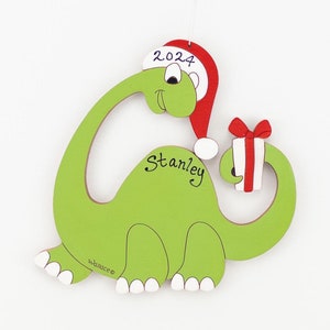 Personalized Dinosaur Christmas Ornament- Wood, Laser Cut, Hand Painted