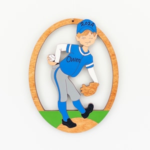 Personalized Little League Boy Baseball Christmas Ornament with Custom Colors-Wood, Hand Painted, Laser Cut