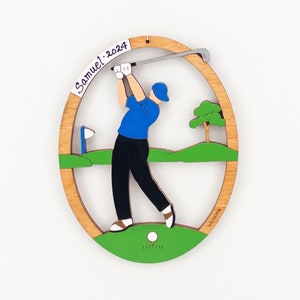Personalized Golf Christmas Ornament for Male Golfer with Custom Colors-Wood, Hand Painted, Laser Cut